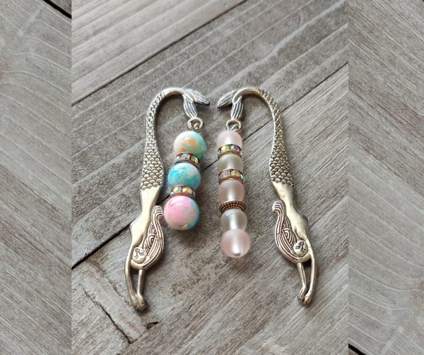 Duo Pink Mermaids Metal Bookmarks (Silver)